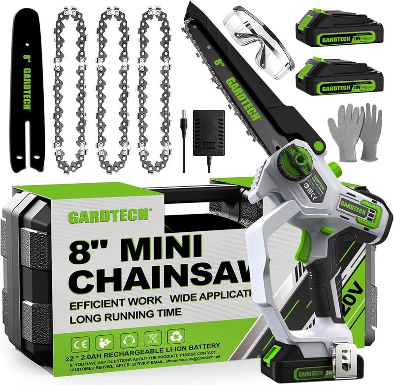 GARDTEC Mini Chainsaw Cordless 8 Inch - Portable Electric Chainsaw Cordless Battery Powered, Handheld Small Chain Saw with 2-side Security Lock [Southpaws Friendly] for Wood Cutting, Pruning Branches - Image 1